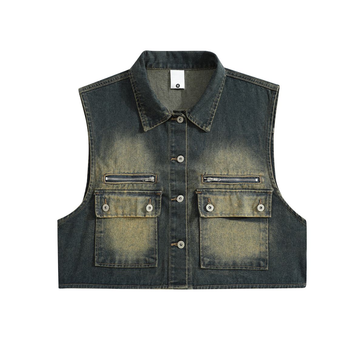 Button-Front Washed Denim Vest