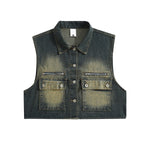 Button-Front Washed Denim Vest