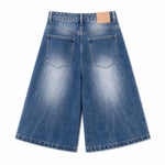 Vintage Scratched Wash Wide Leg Denim Shorts