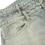Men's Two-Tone Double Waist Denim Pants Washed Distressed Punk