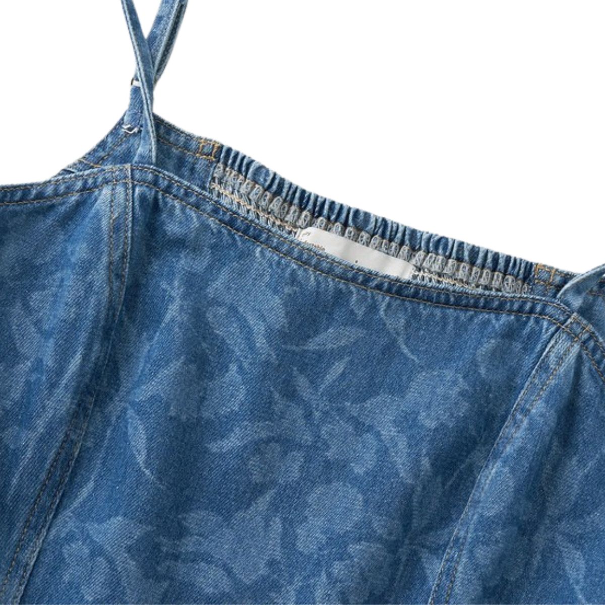 Flower Print Spaghetti Strap Denim Midi Dress