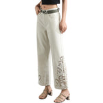 Wide Leg Embroidered Cut-Out Ankle Jeans