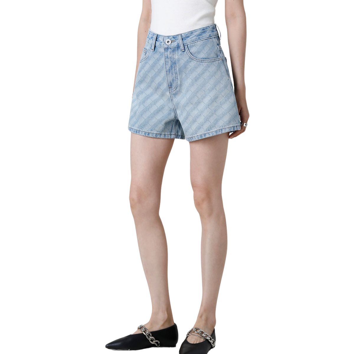 Faded Check Vintage Washed Denim Shorts
