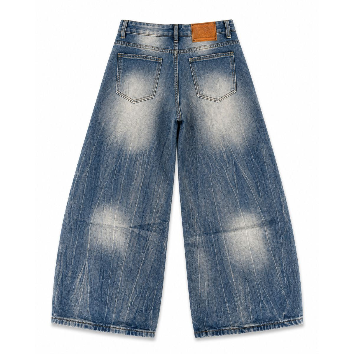 Bleached Fade Curved Leg Baggy Denim Jeans