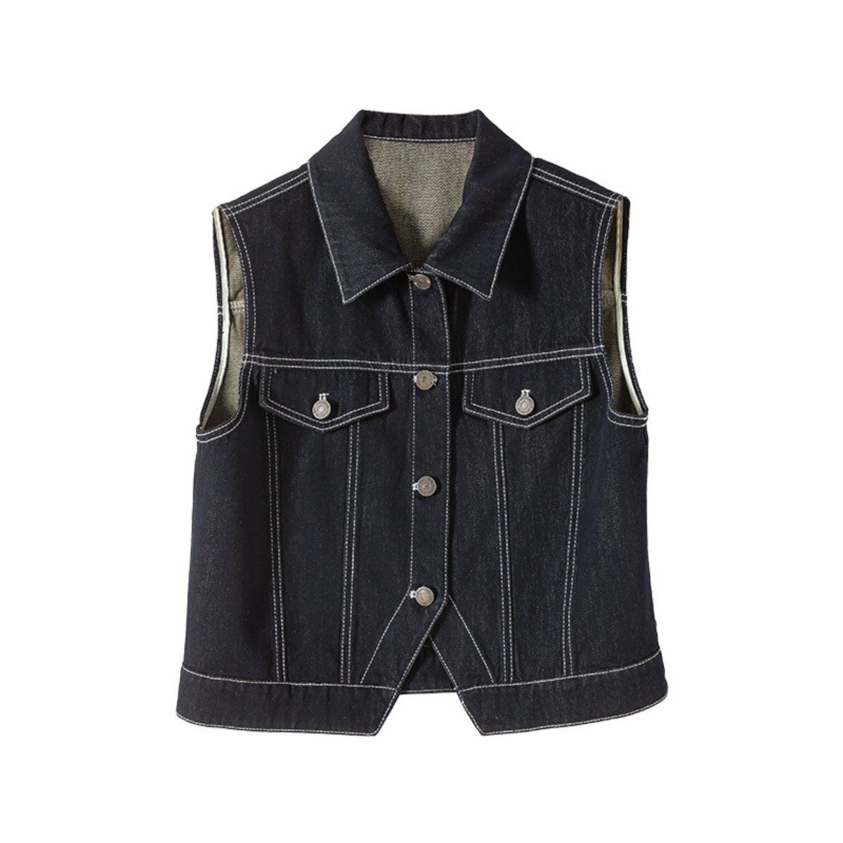 Relaxed Fit Button-Front Denim Vest