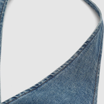 Button Front Halter Neck Denim Midi Dress