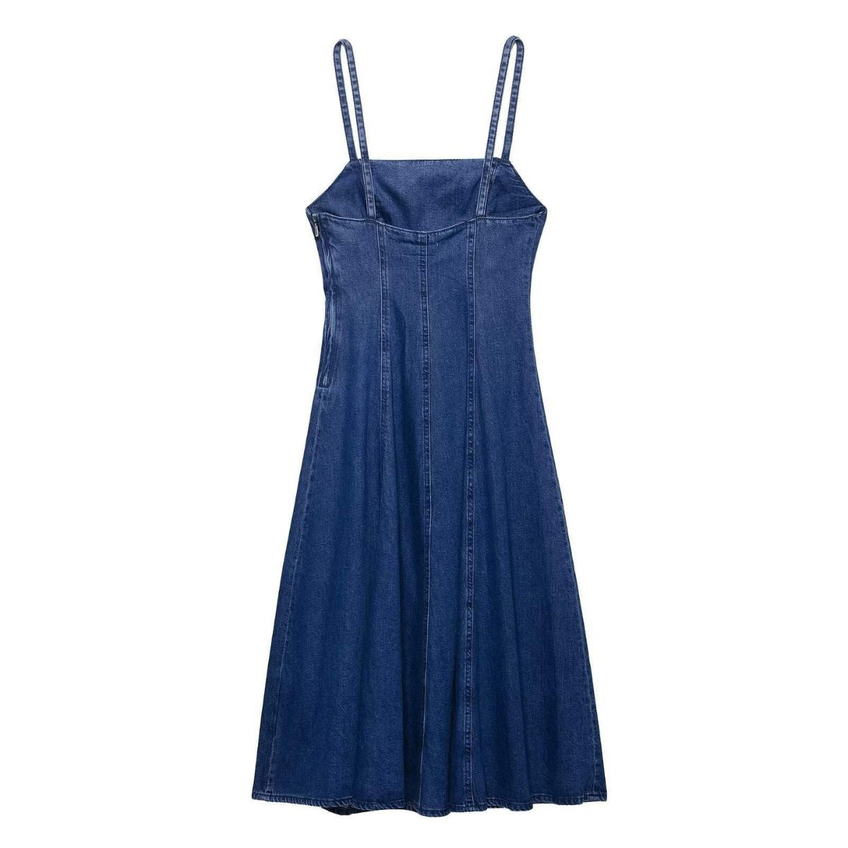 Square Neck Strappy Denim Maxi Dress