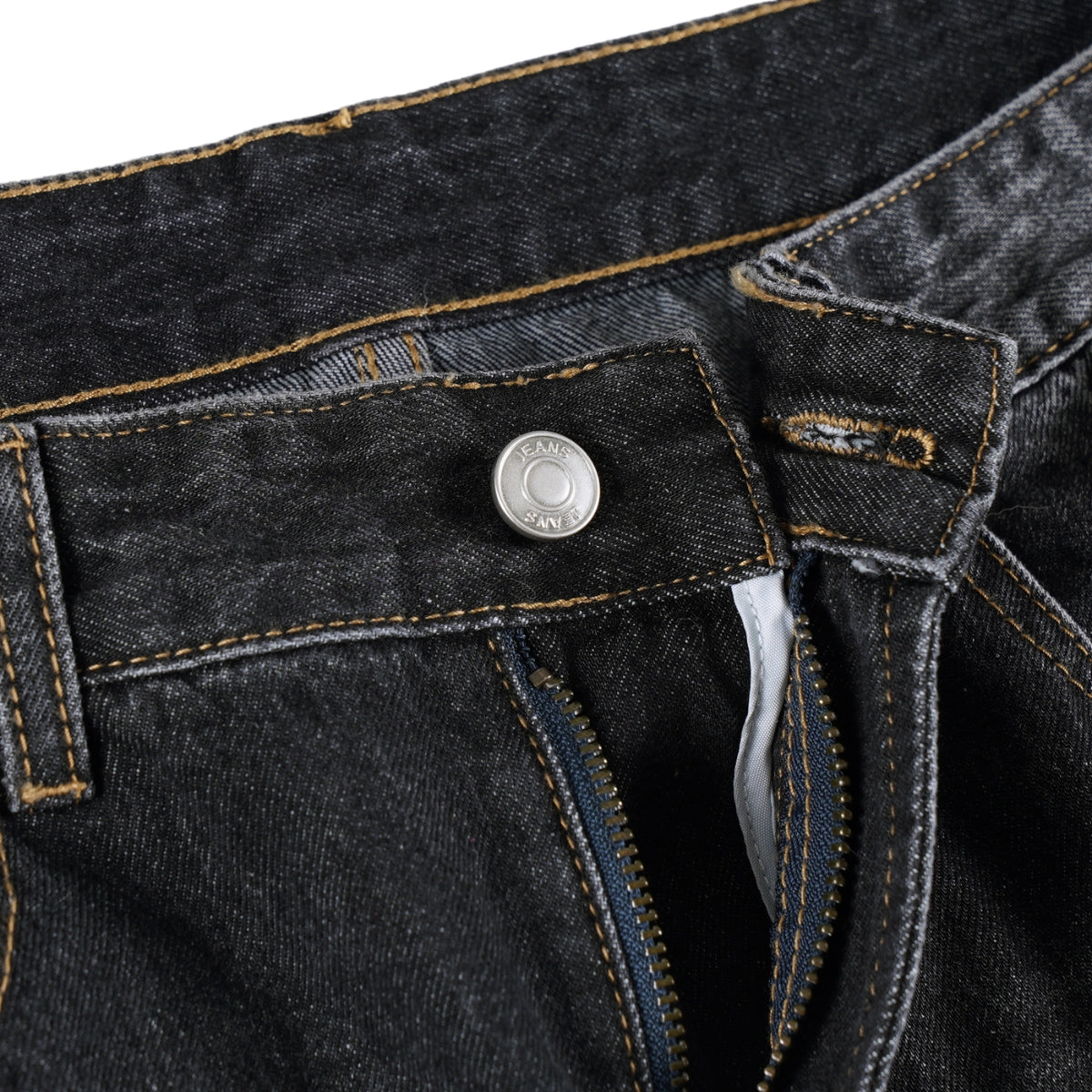 Faded Crackle Wash Baggy Curved Leg Denim Jeans