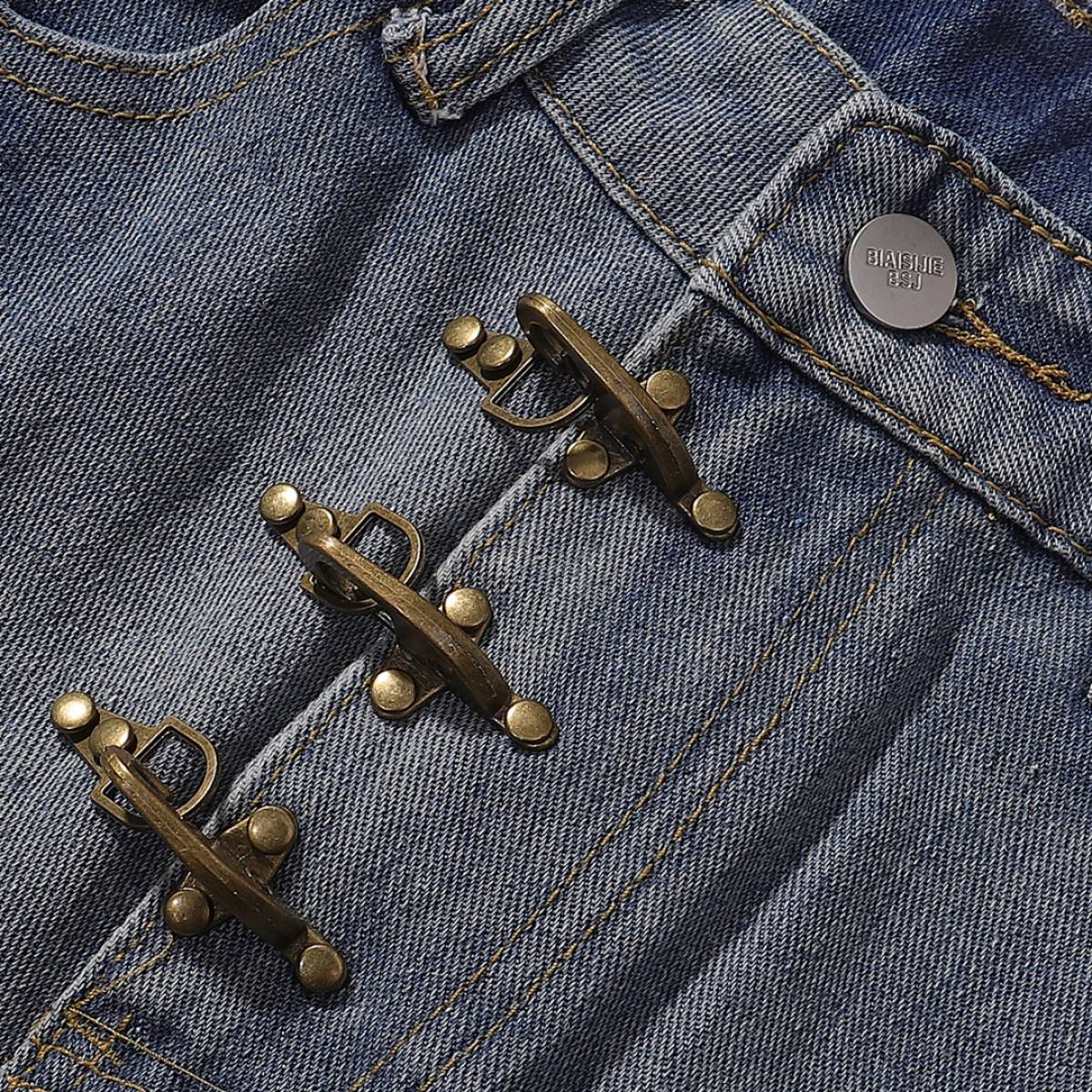 Vintage Washed Curved-Leg Denim Jeans