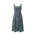 Denim Jacquard Square-Neck A-Line Midi Dress