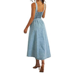 Button-Up Fitted Denim Cami Mididress