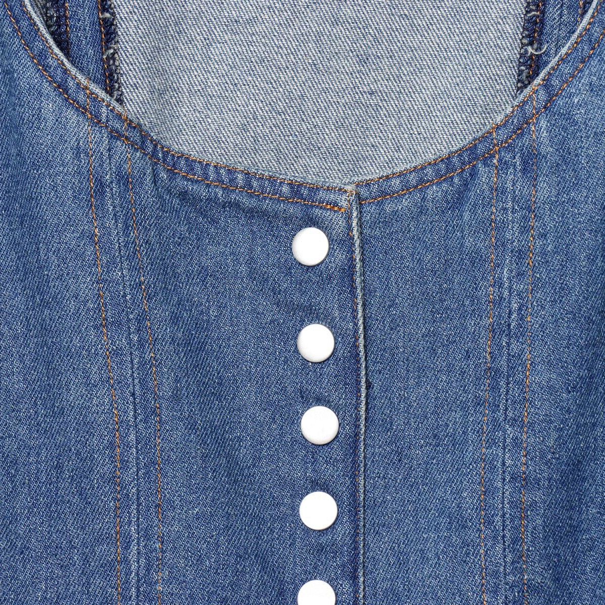 Button-Front Pleated Denim Tank Top