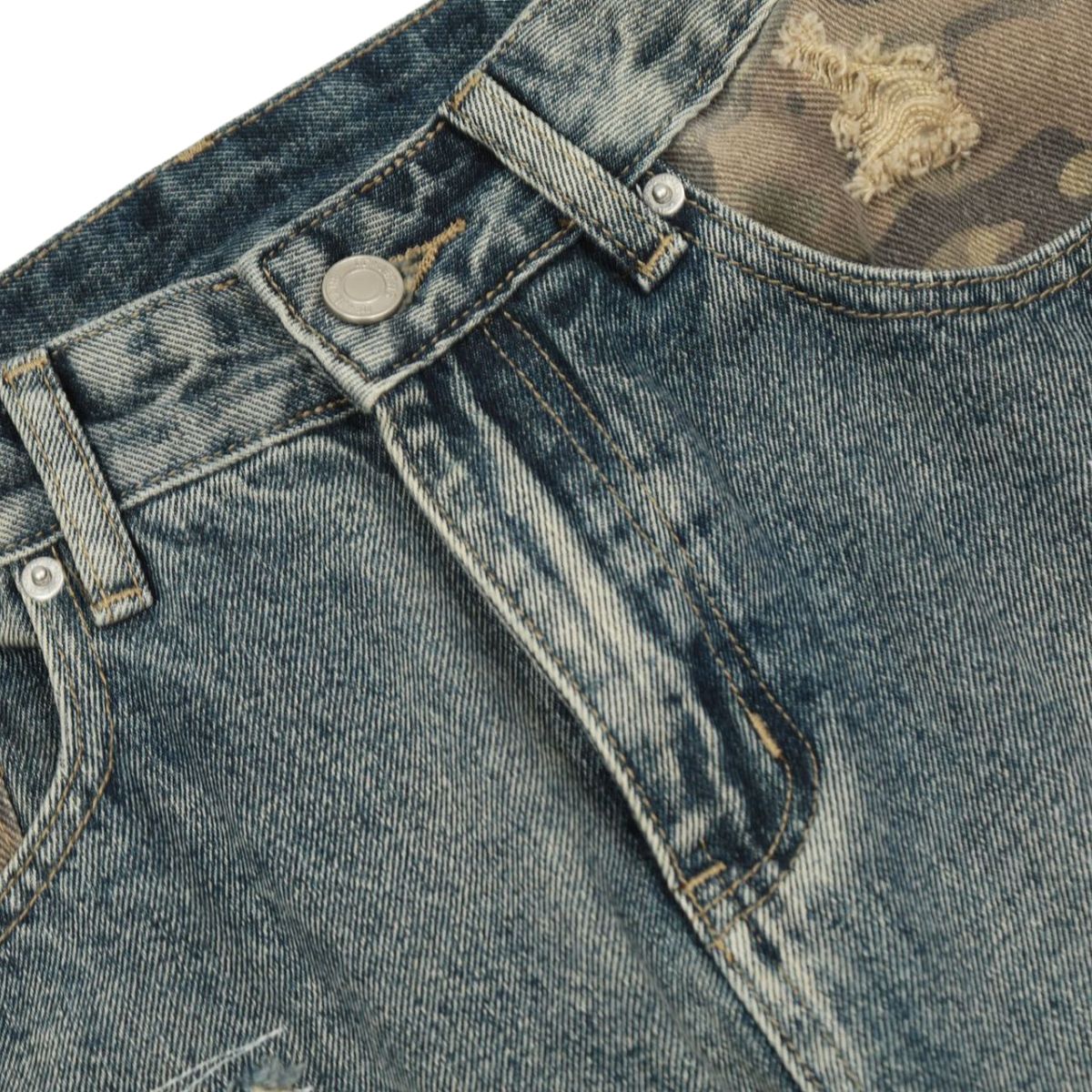 Smoke Rise Stitched Camo Ripped Denim Jeans