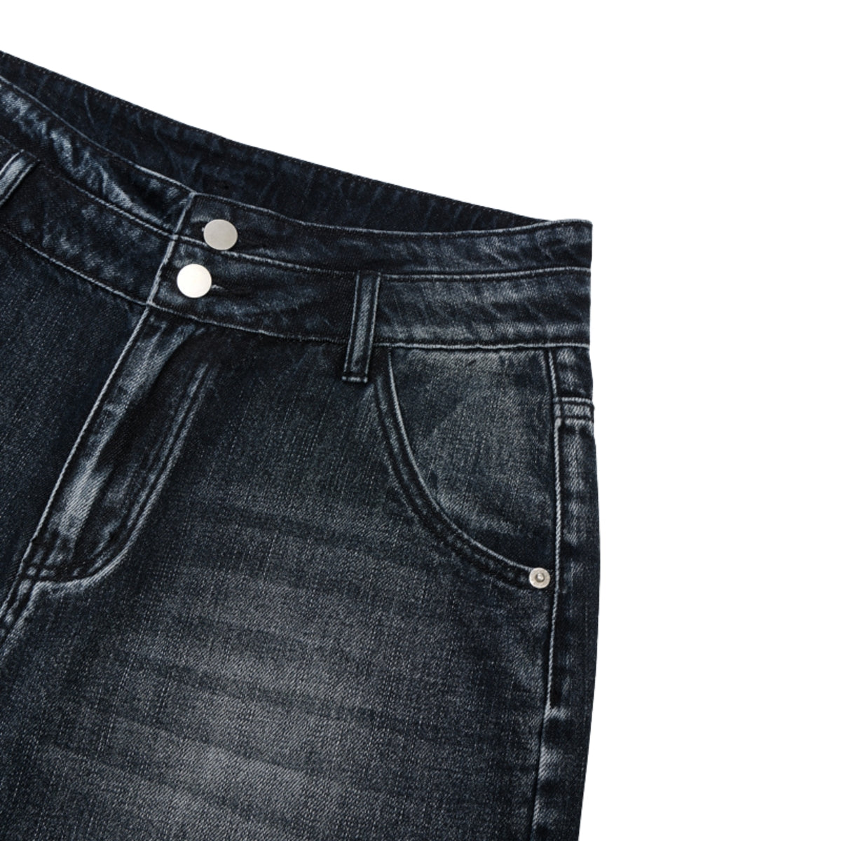 Double-Button Whiskered Wide-Leg Denim Shorts