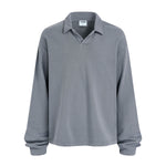 Distressed Edge Buttonless Long-Sleeve Polo