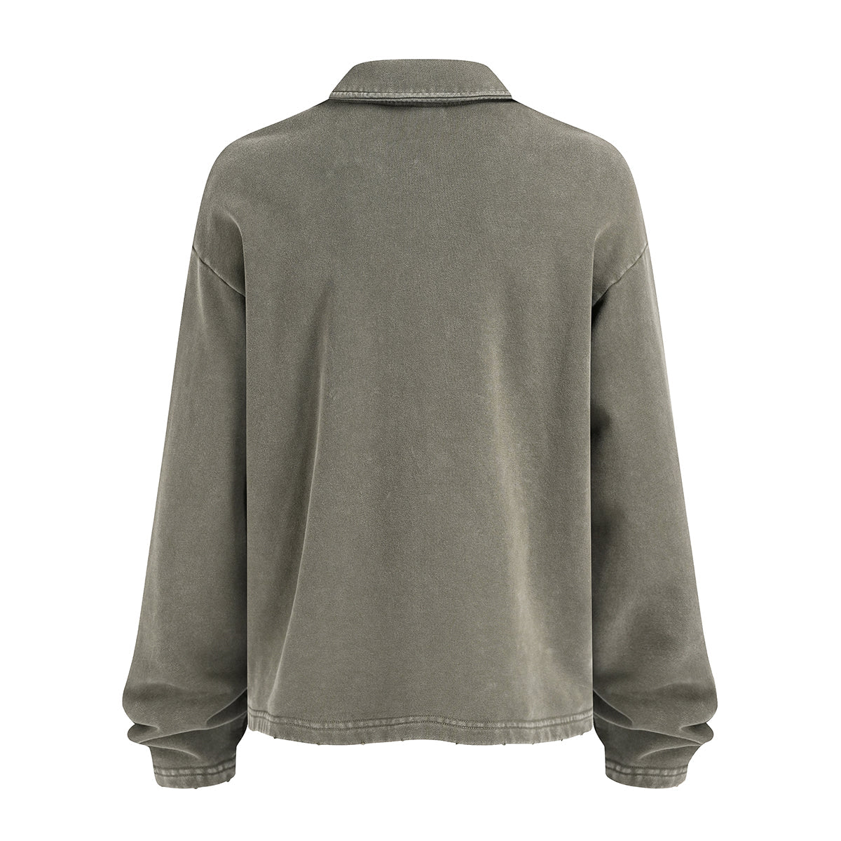 Distressed Edge Buttonless Long-Sleeve Polo