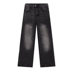 Vintage Wash Whisker Faded Straight Leg Jeans