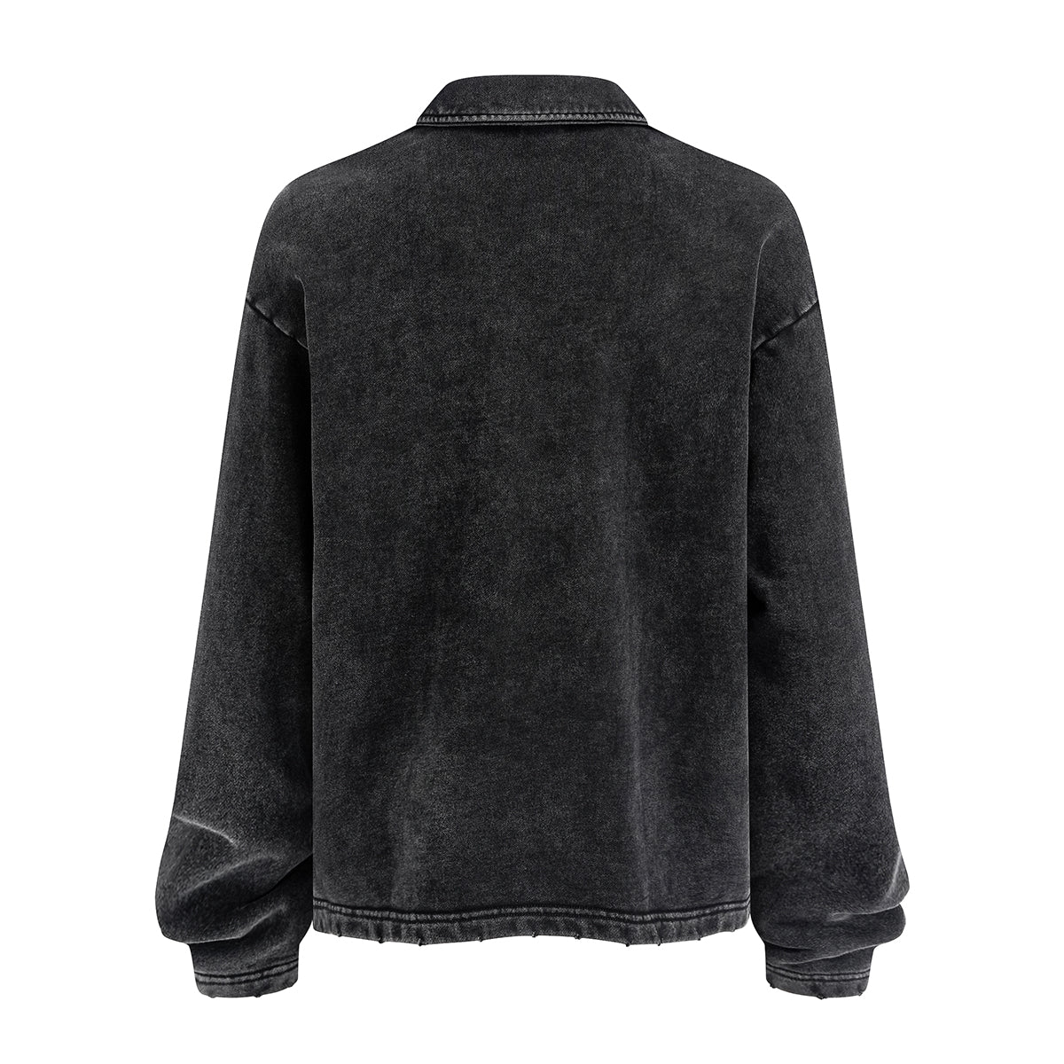 Distressed Edge Buttonless Long-Sleeve Polo