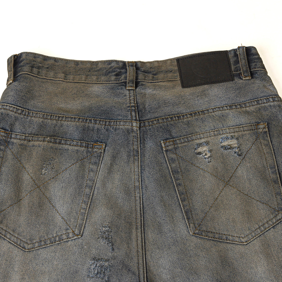 Wrinkle Wash Heavy Ripped Denim Pants