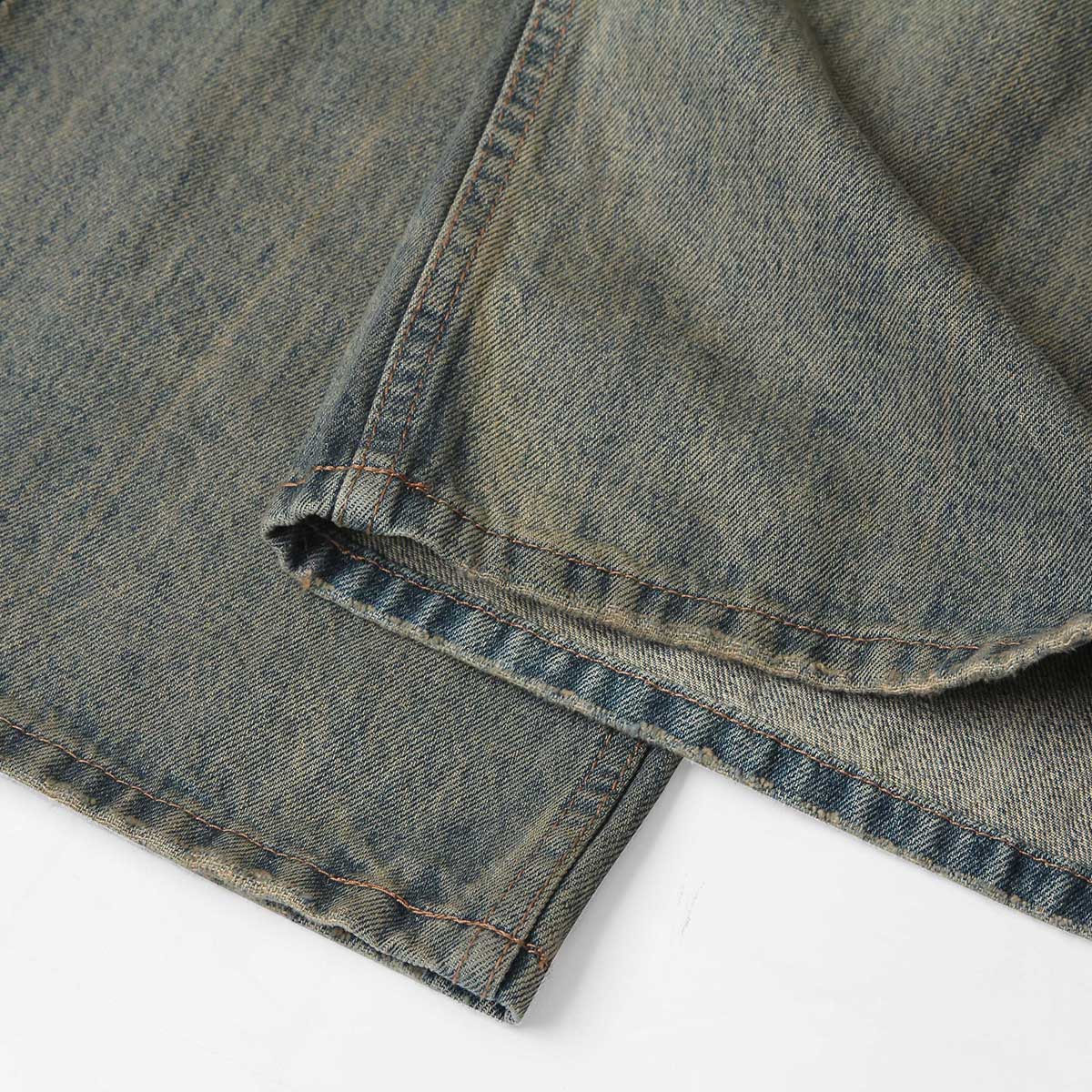 Mud Blue Distressed Wide-Leg Jeans