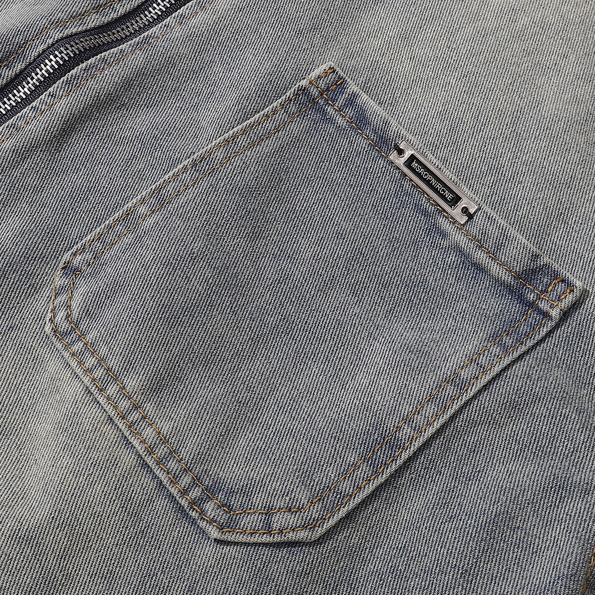 Contrast Stripe Washed Denim Baggy Jacket