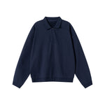Relaxed Fit Solid Color Polo Neck Sweatshirt