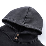 Front Pocket Button Detail Oversized Washed Hoodie