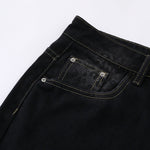 Black Leopard Print Denim Bermuda Shorts