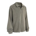 Distressed Edge Buttonless Long-Sleeve Polo