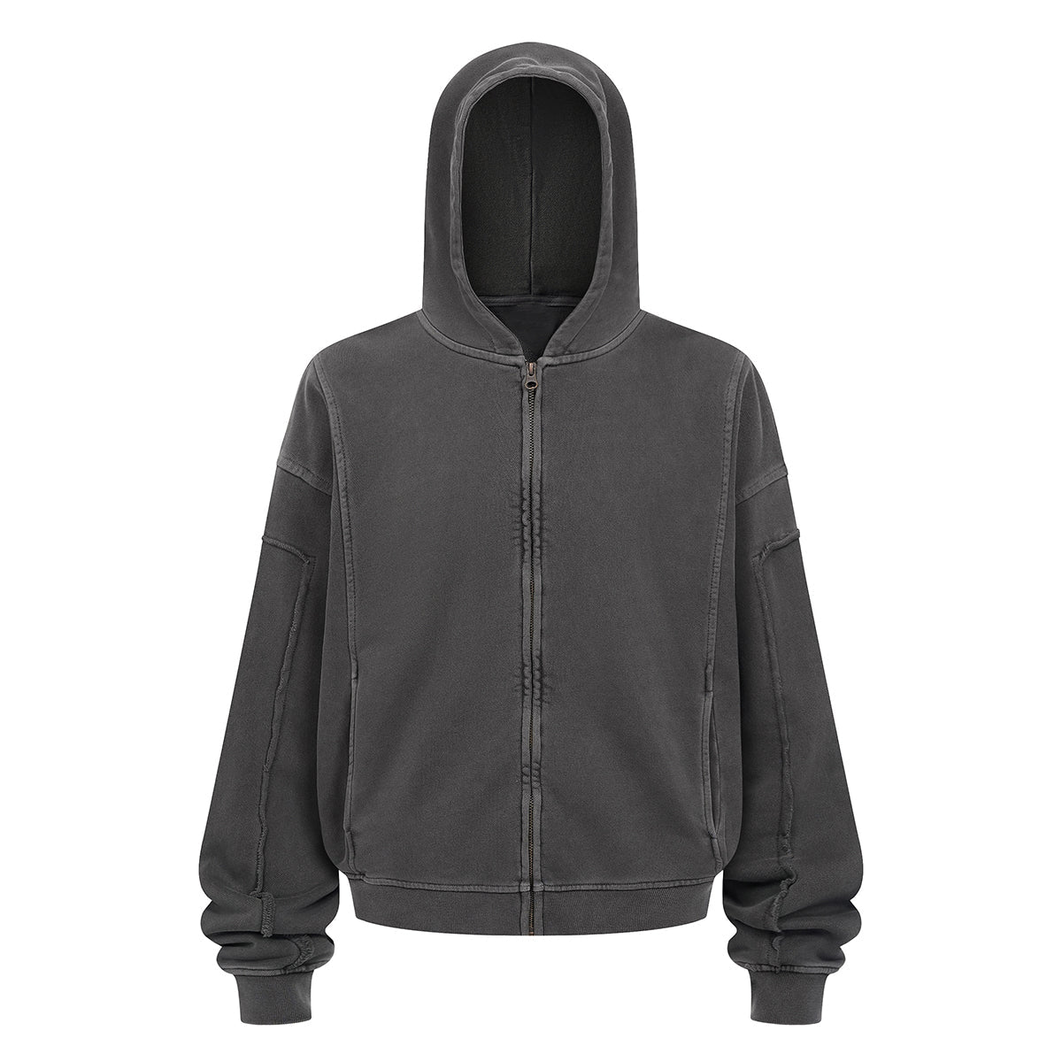 Vintage Washed Oversized Zip Up Distressed Hoodie