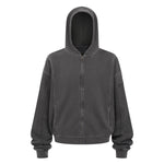 Vintage Washed Oversized Zip Up Distressed Hoodie