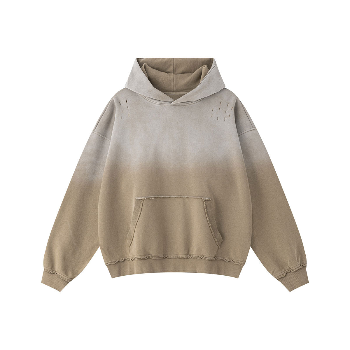 Ombre Raw Edge Kangaroo Pocket Distressed Hoodie