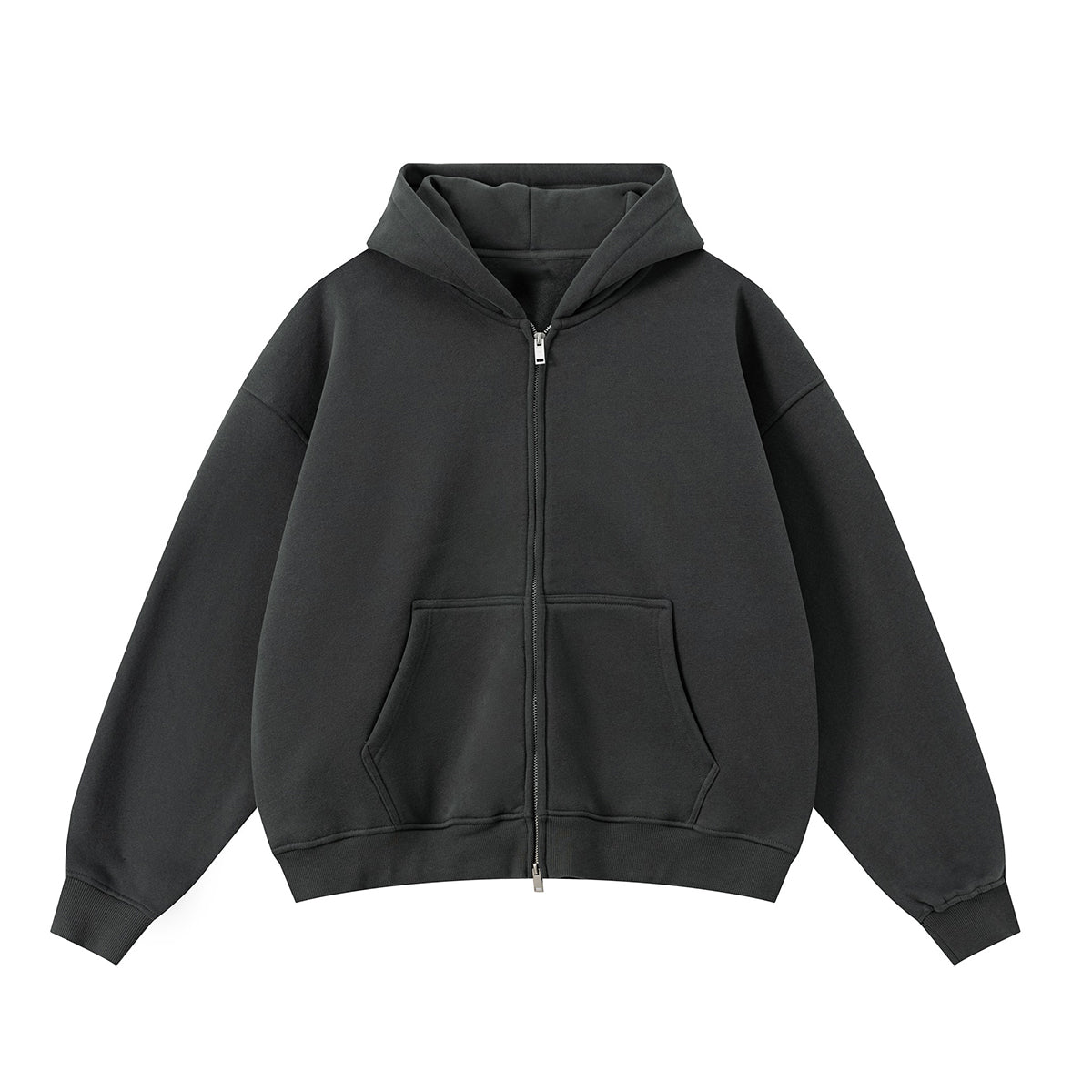 Soft Cotton Fleece Zip Up Hoodie Kangaroo Pockets