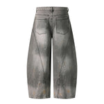 Paint Splatter Panel Stitching Barrel-Leg Jeans