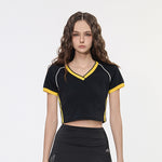 Contrast V-Neck Slim Fit Cropped Y2K Tee