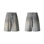 Splash Print Distressed Wash Denim Bermuda Shorts