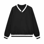 Contrast Trim V-Neck Pullover Sweatshirt