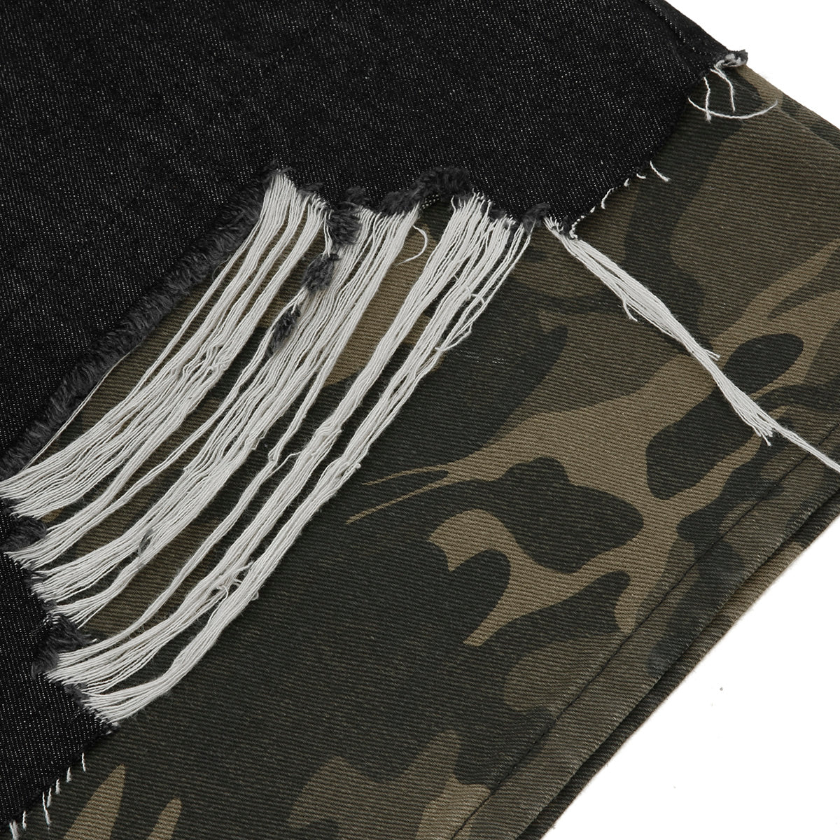 Camo Patchwork Denim Ripped Bermuda Shorts