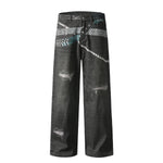 Vintage Washed Black Wide-Leg Printed Jeans