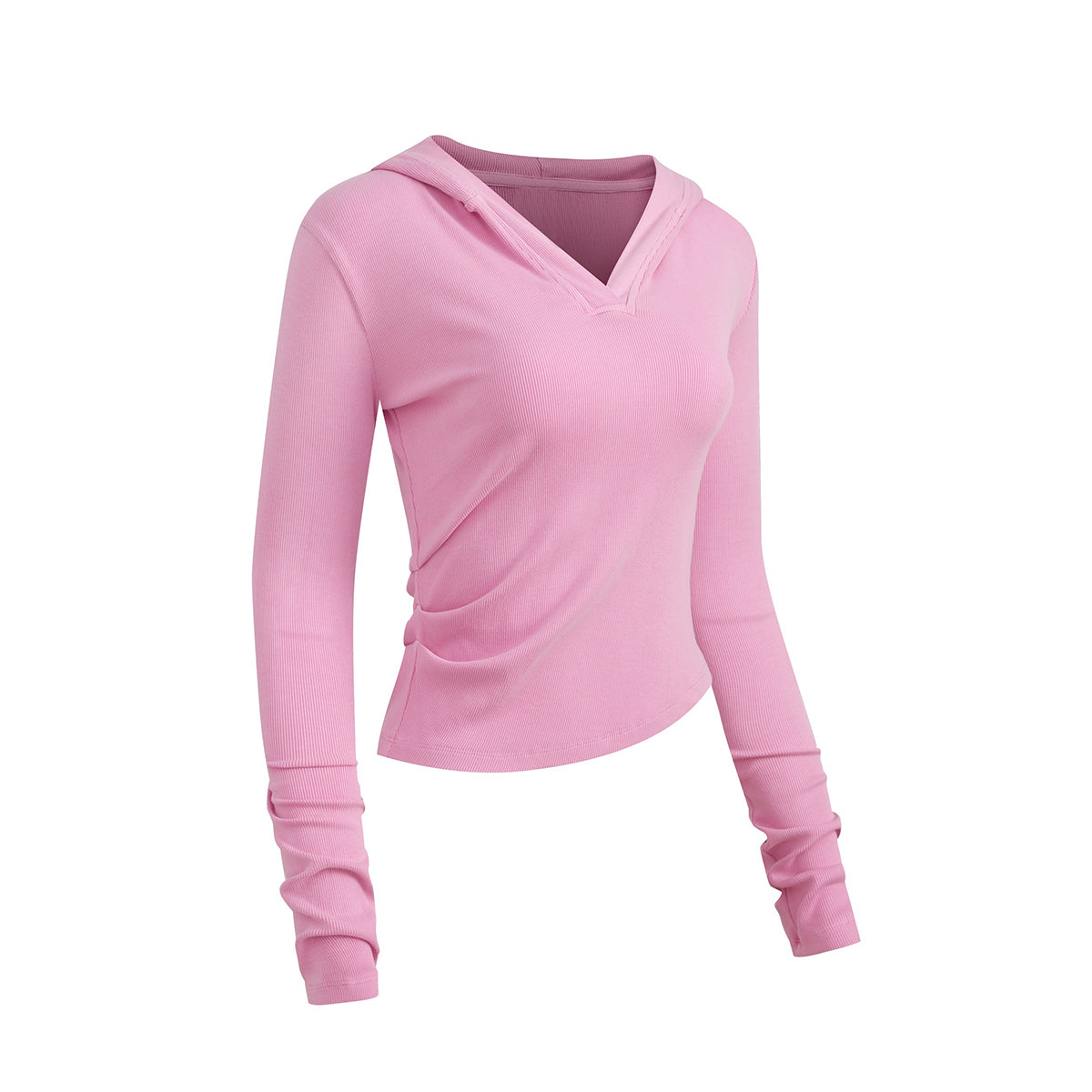 Ruched Fitted Long Sleeve Hoodie Top