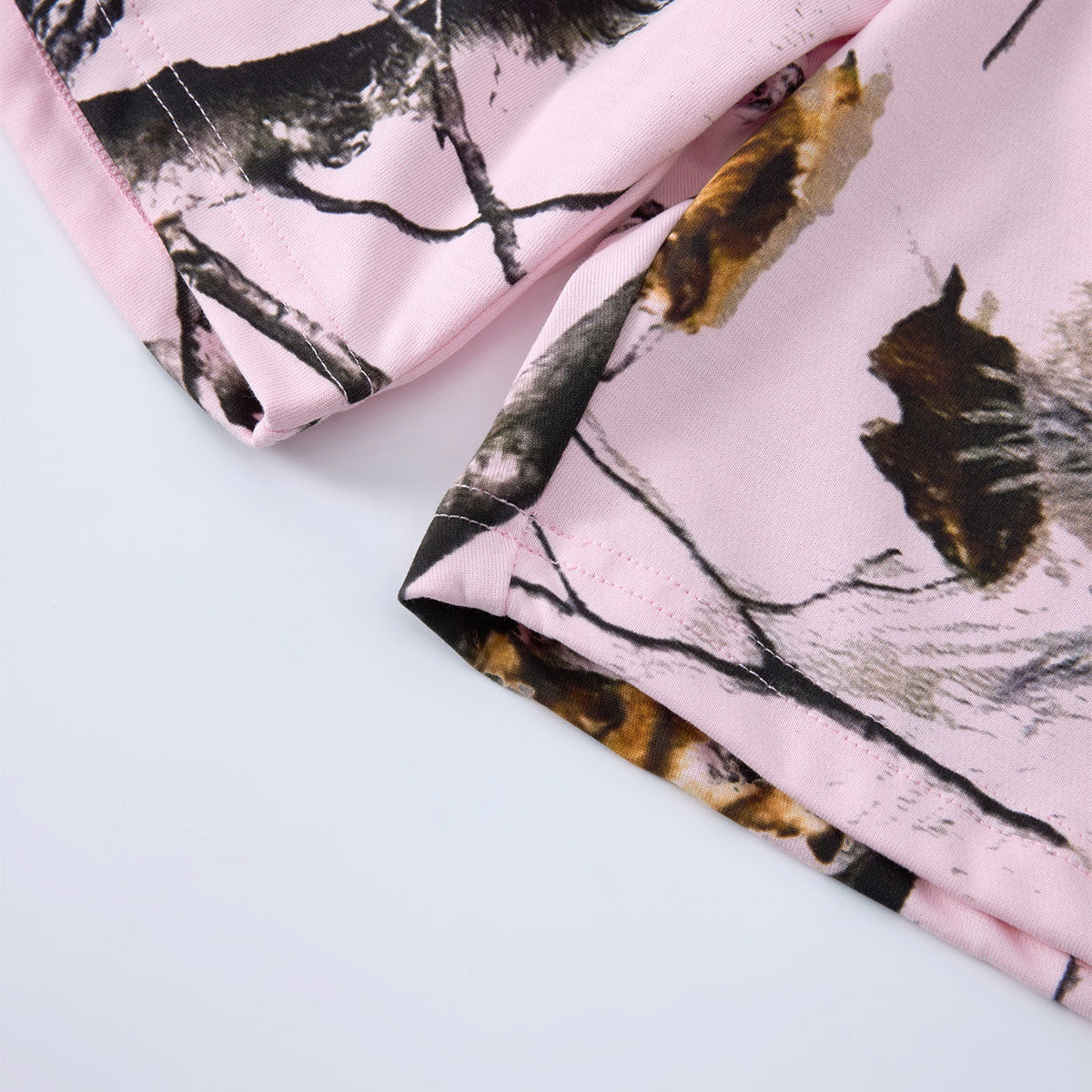 Elastic Waist Casual Pink Camo Branch Print Shorts