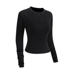 Crew-Neck Long Sleeve Ribbed Top