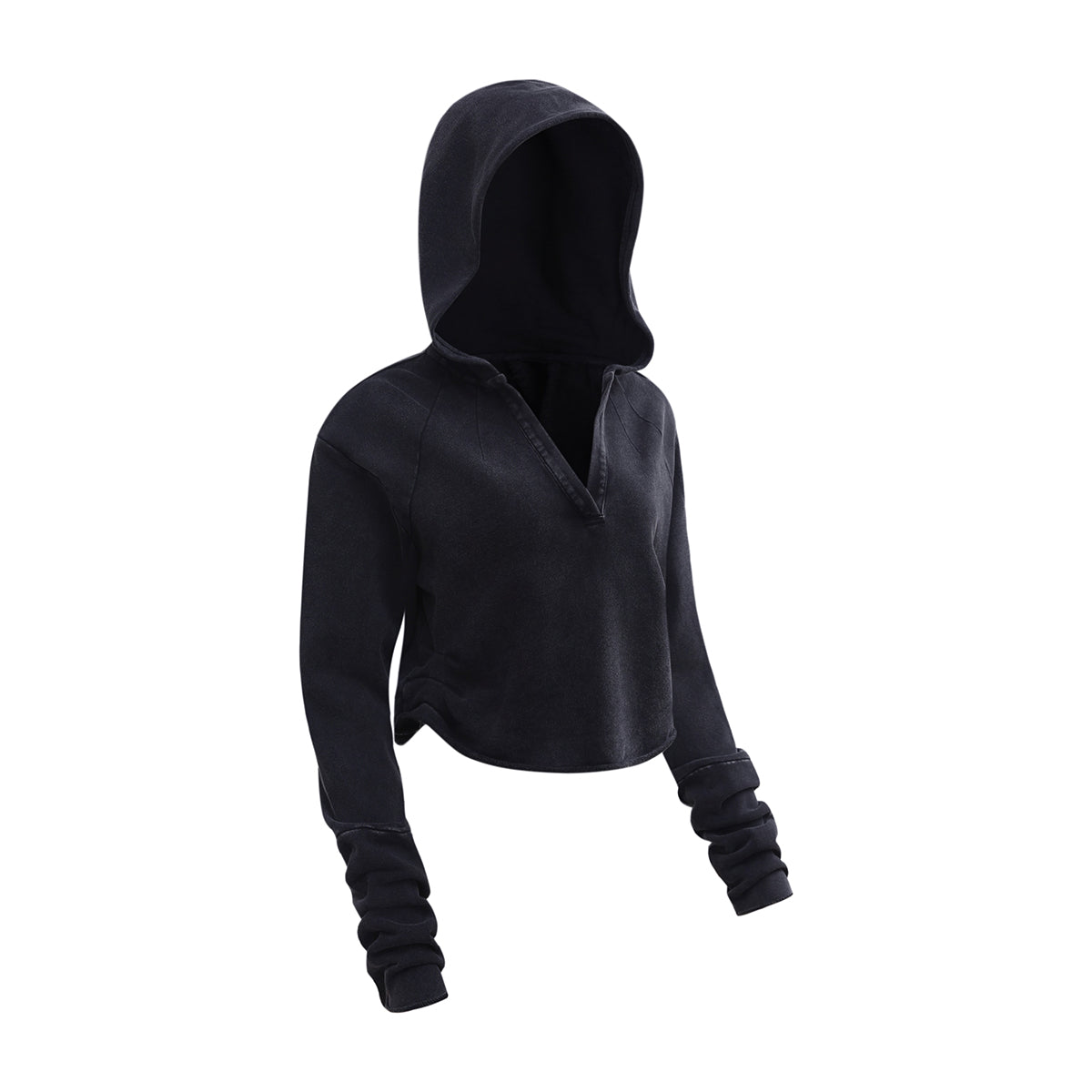 Ruched Waist Cotton Cropped Hoodie