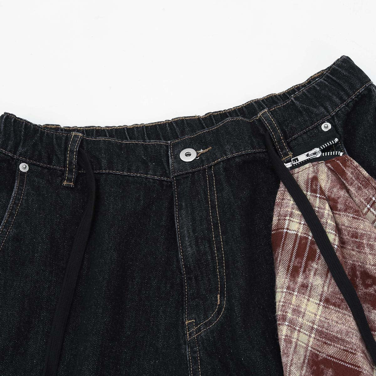 Checkered Bandana Baggy Denim Bermuda Shorts