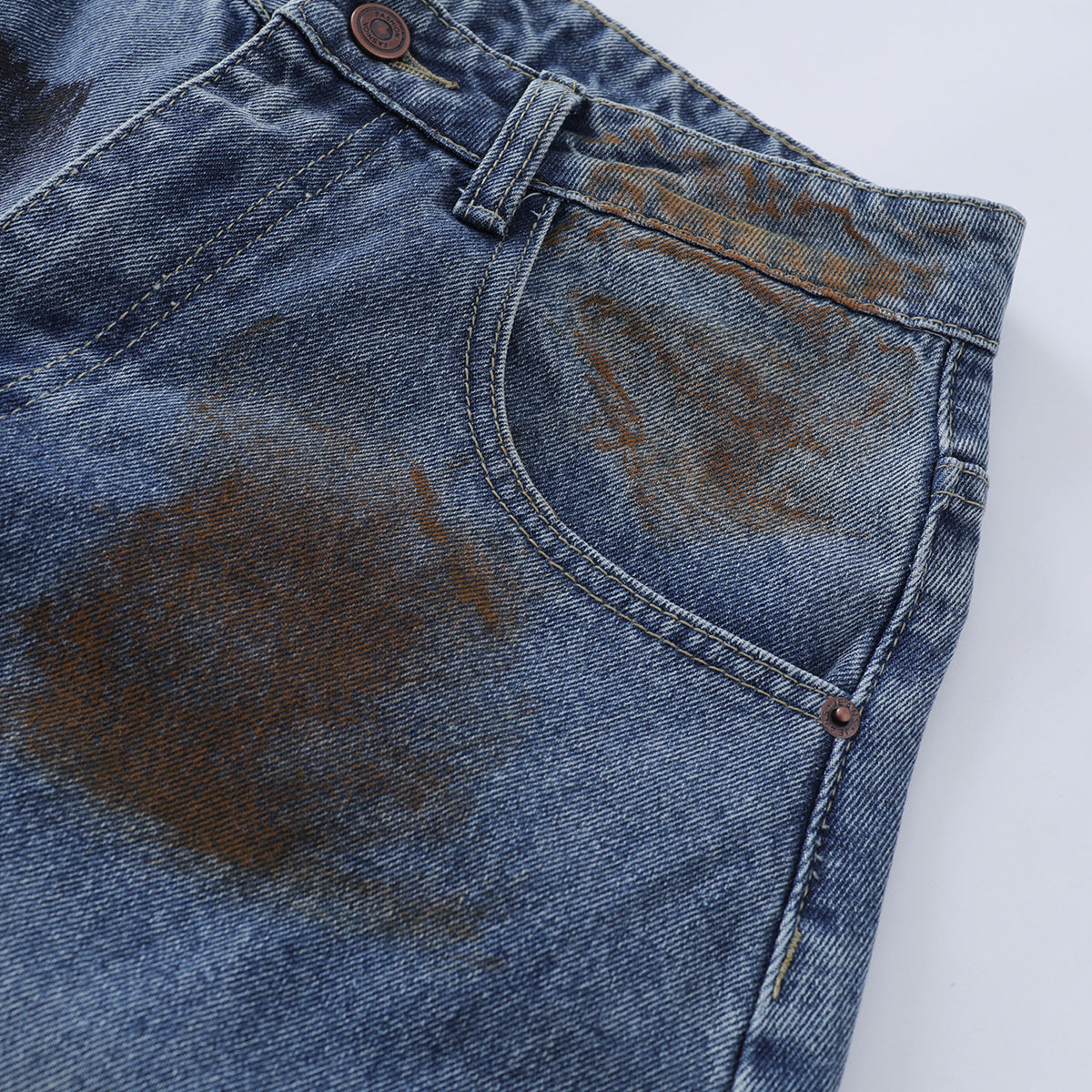 Retro Painted Barrel-Leg Denim Pants