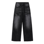 Black Acid Wash Distressed Wide Leg Denim Jeans