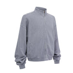 Vintage Zip-Up Ribbed Stand Collar Sweatshirt