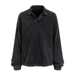 Distressed Edge Buttonless Long-Sleeve Polo