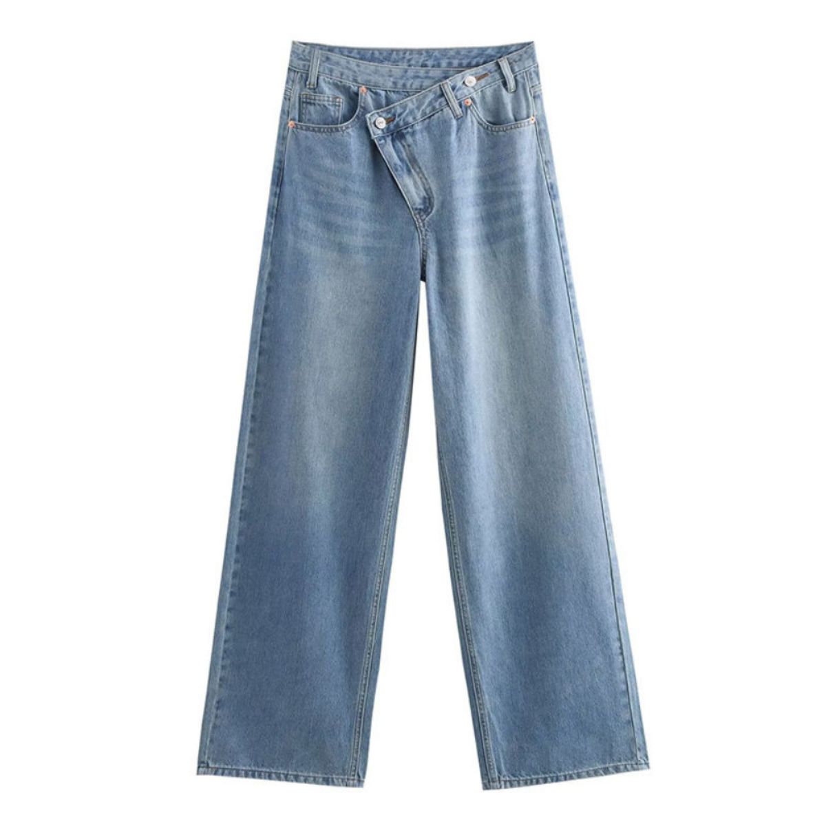 Crossover Asymmetric High-Rise Wide-Leg Jeans