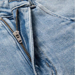 Raw Hem Embroidered Pearl-Frog Closures Jeans
